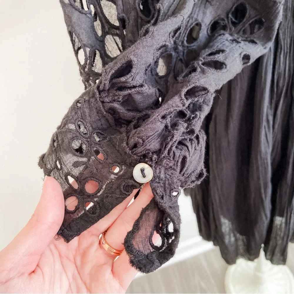 Free People Bella Notte Black Eyelet Mini Dress - Picture 13 of 16